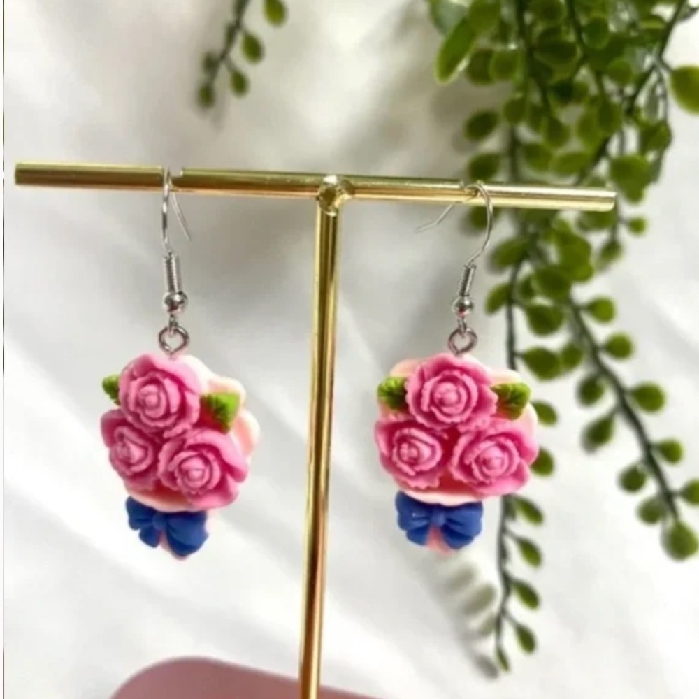 ❤️ FREE Bouquet Flower Daisy Bow Hipster Chic Plant Drop Art Artsy Chic Earrings
